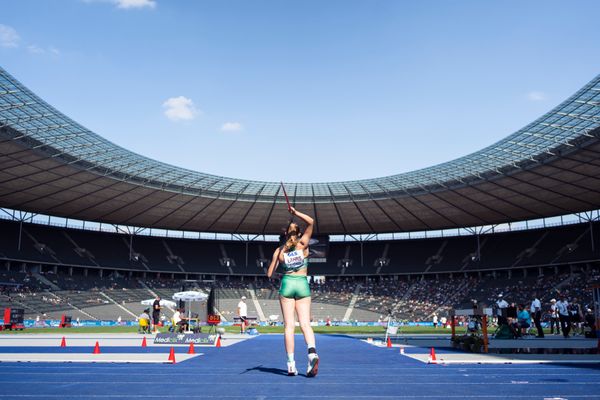 Christina Lahrs (TSV Wehdel) im Speerwurf waehrend der deutschen Leichtathletik-Meisterschaften im Olympiastadion am 26.06.2022 in Berlin